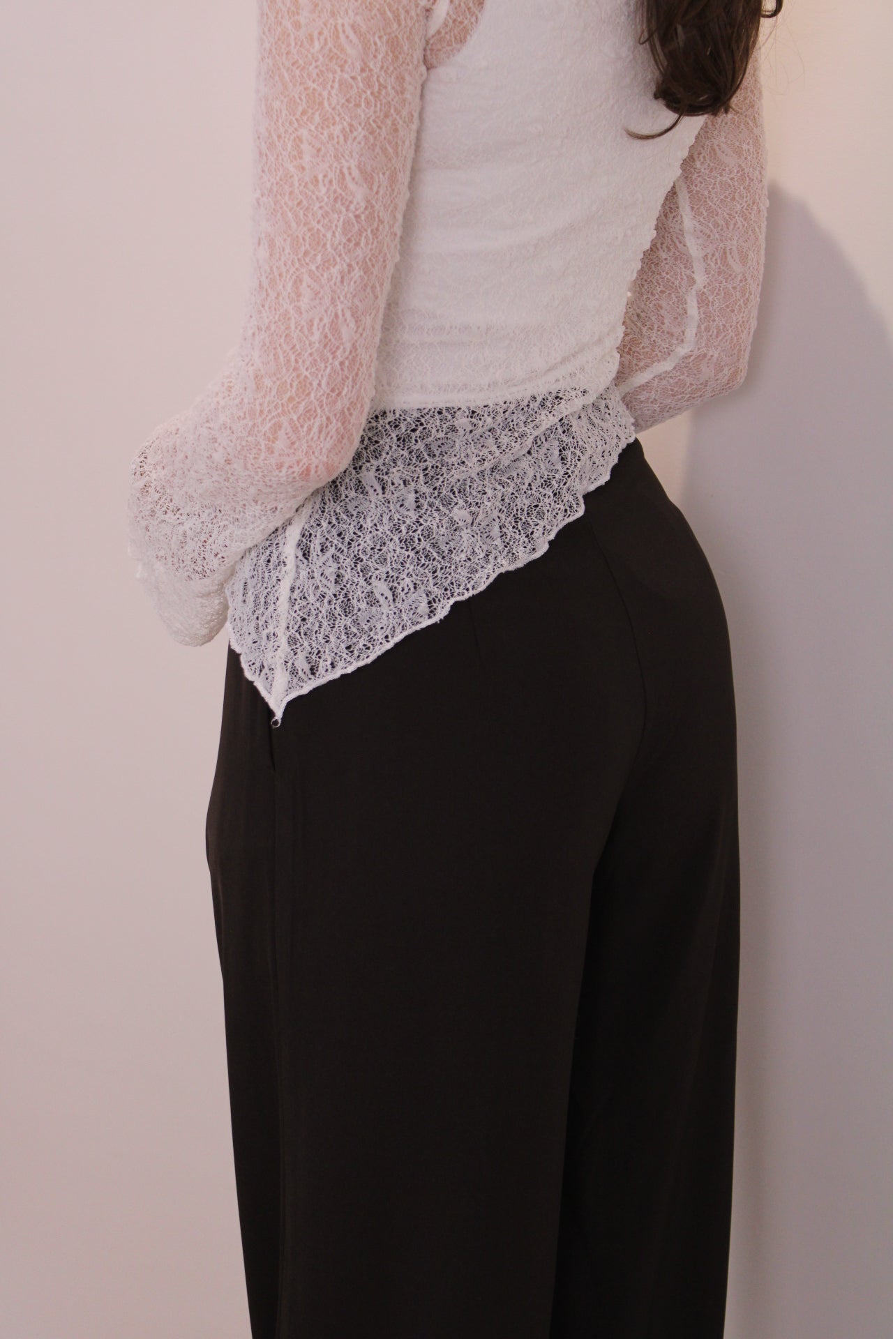 Asymmetrisch kanten top met mouwtje - creme - At Styles