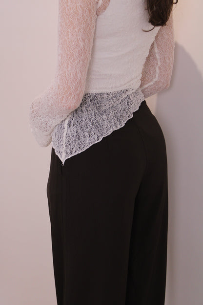 Asymmetrisch kanten top met mouwtje - creme - At Styles
