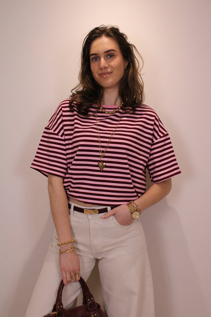 Gestreept shirt - roze/bordeaux