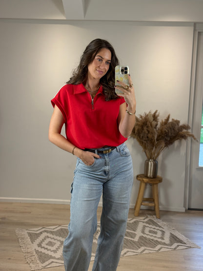 Top met elastiek - rood - At Styles