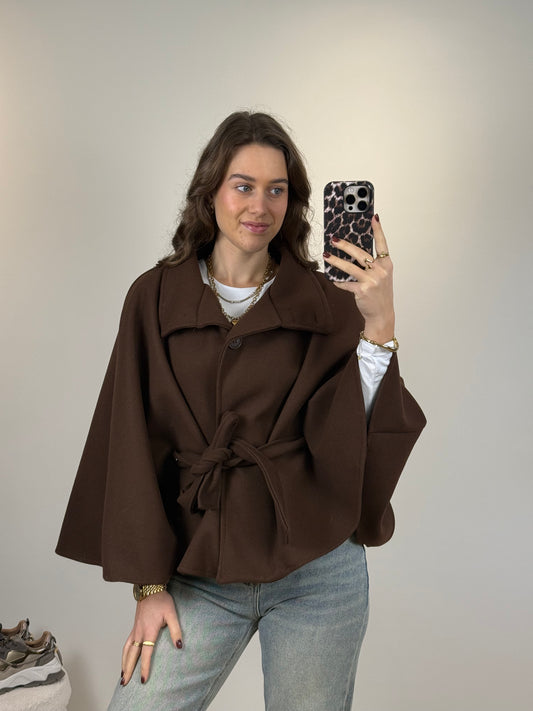 Poncho met strik - bruin