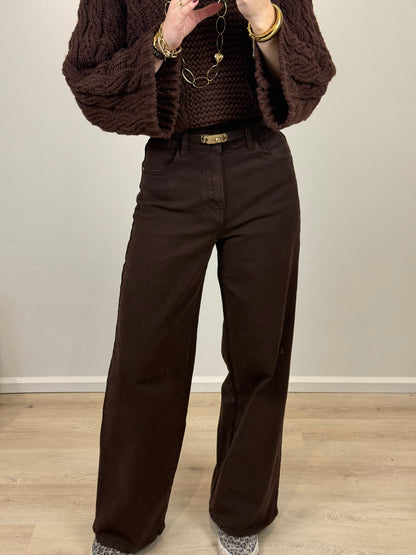High waist - wide leg jeans - bruin