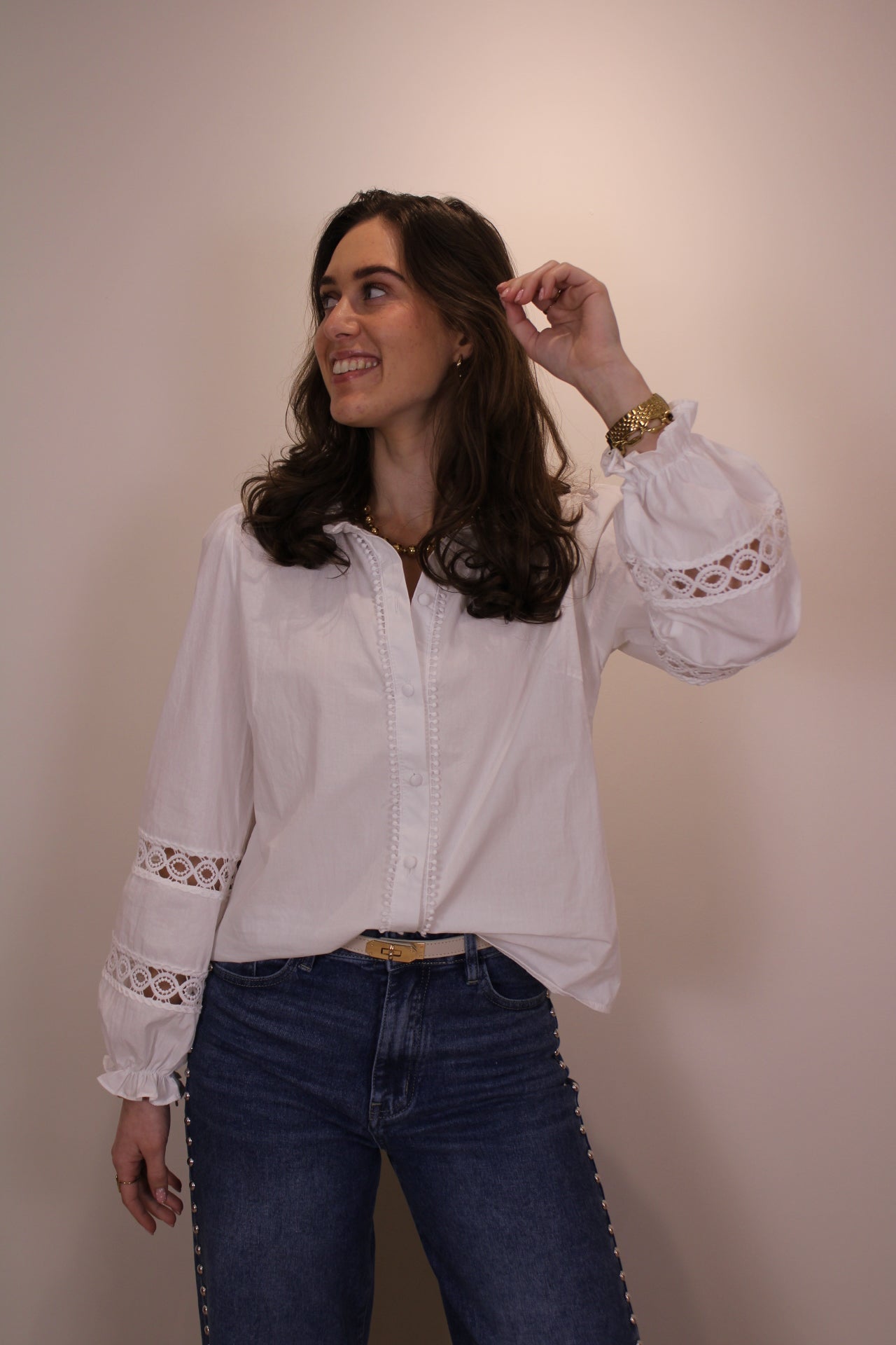 Blouse met broderie detail - wit