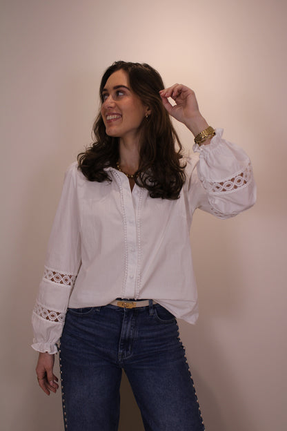 Blouse met broderie detail - wit