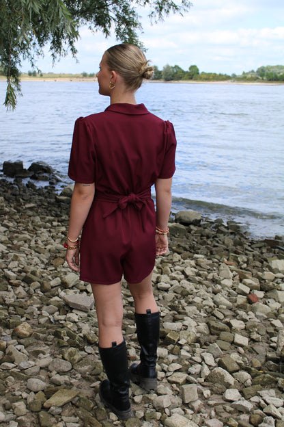 Blazer playsuit met ceintuur - bordeaux