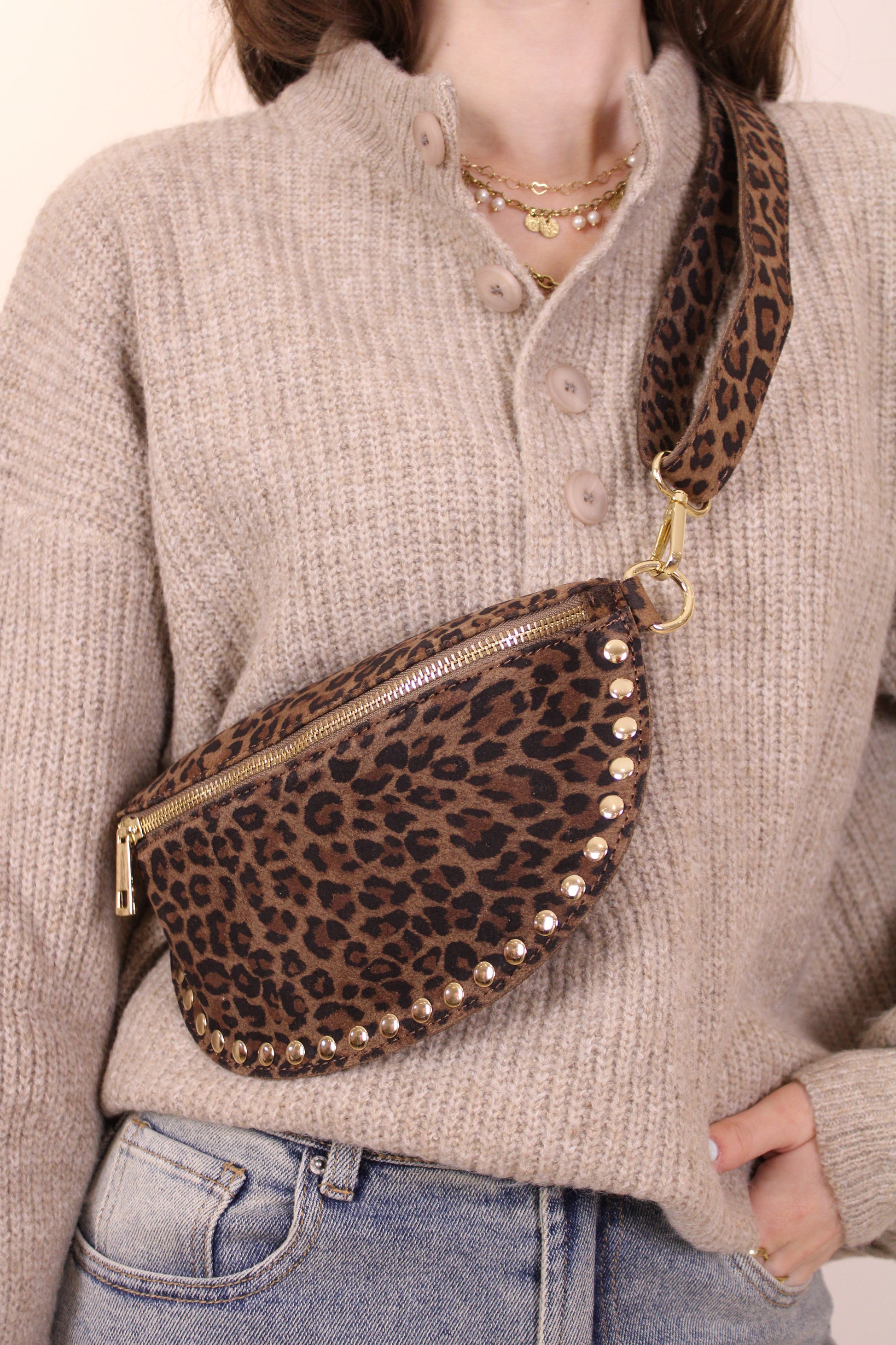 Leren suede heup tas Debby - panter - At Styles