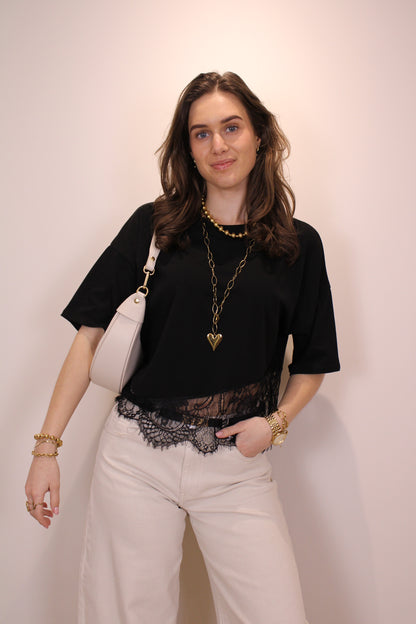 Shirt met kant - zwart