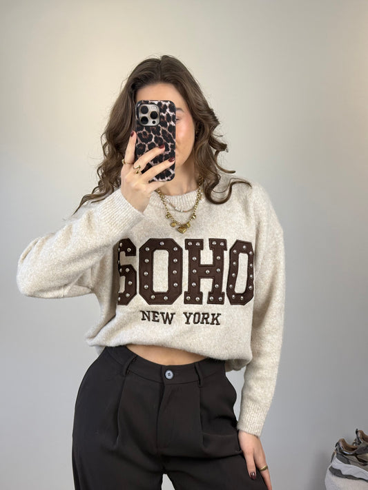 Soho trui met studs - beige