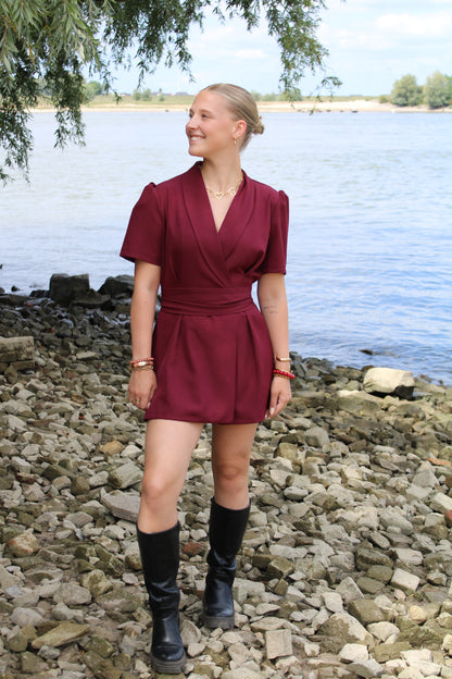 Blazer playsuit met ceintuur - bordeaux