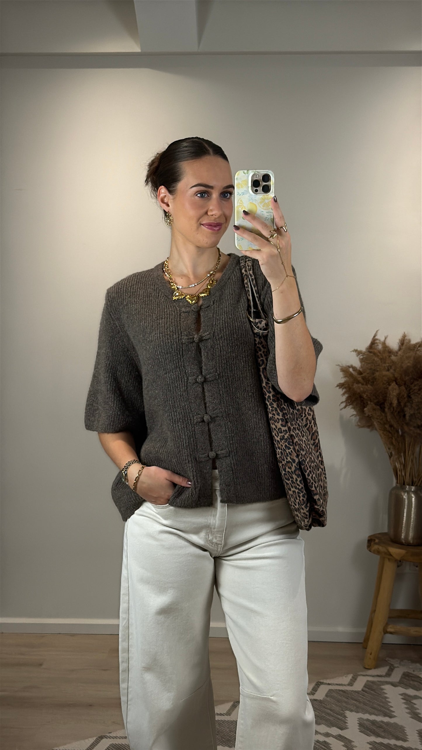 Cozy mandarin top - bruin