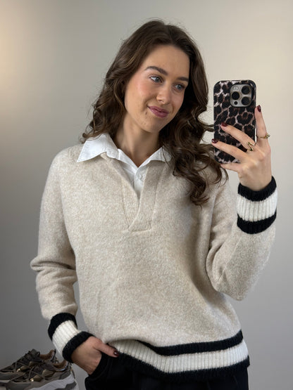 Trui met blouse kraagje - beige