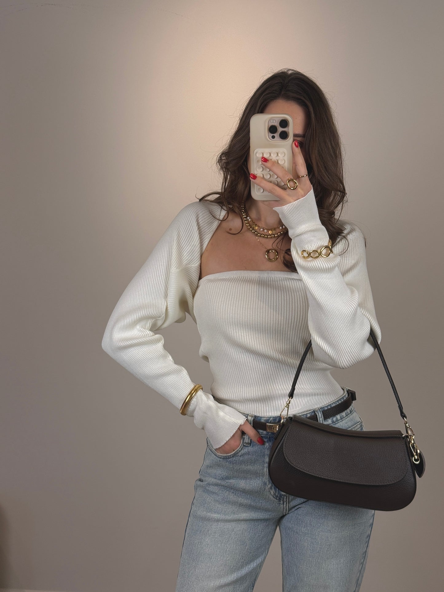 Tube top met vestje - creme - At Styles