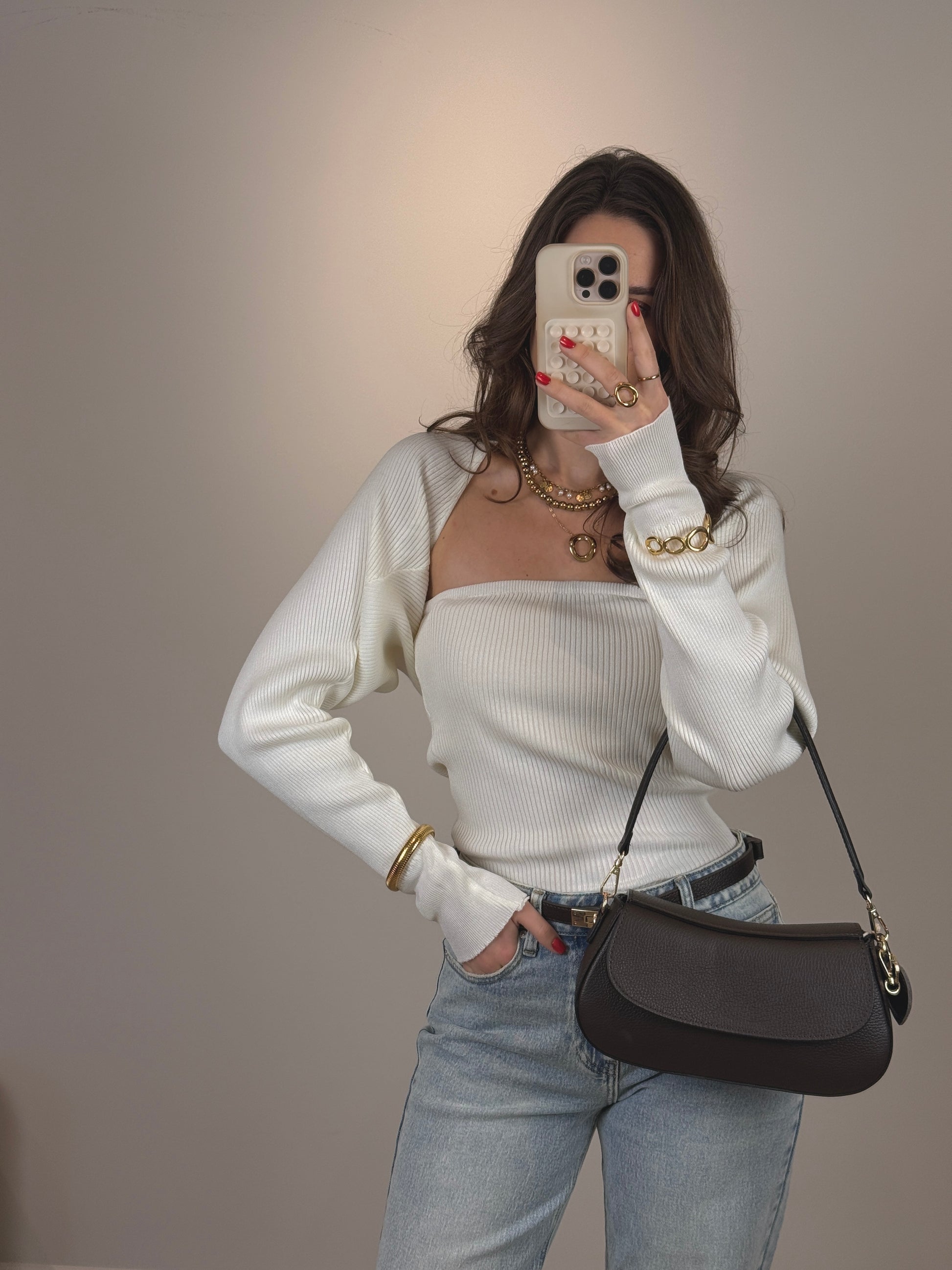 Tube top met vestje - creme - At Styles