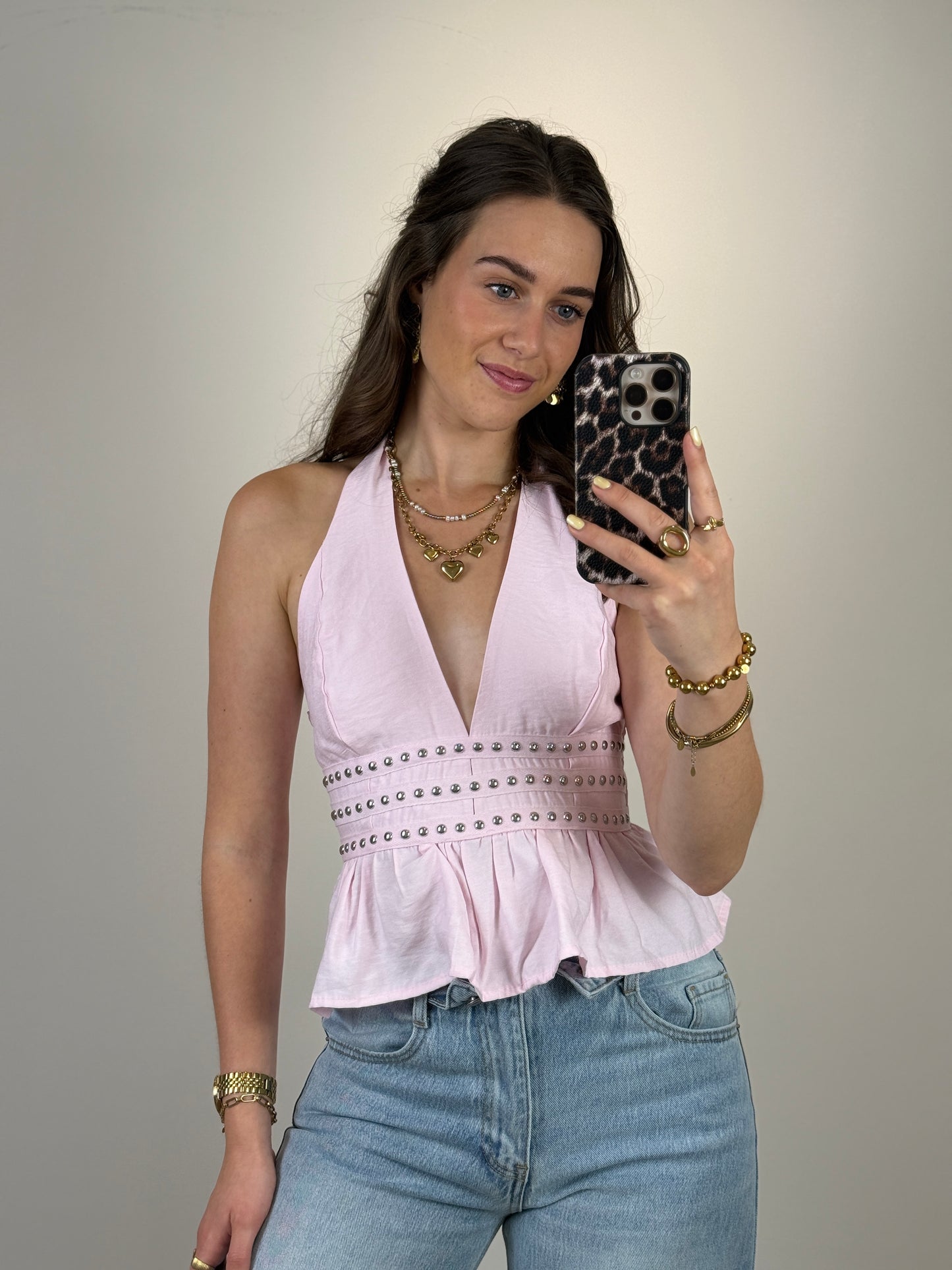 Halter top met studs - roze