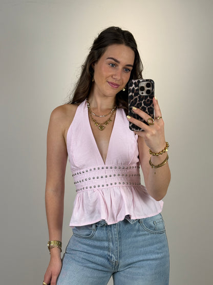 Halter top met studs - roze