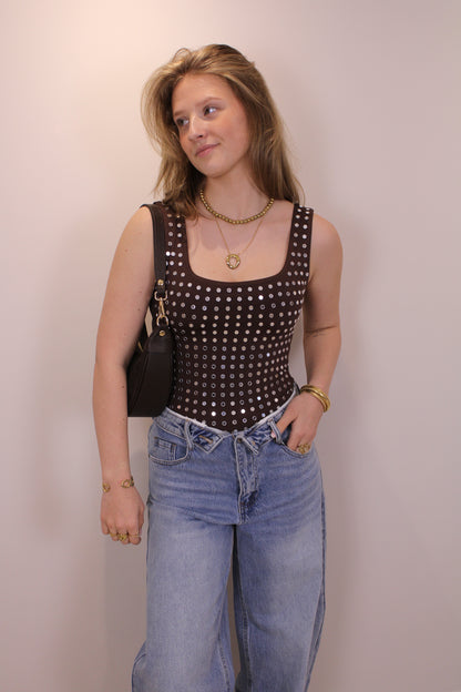 Body met spiegel studs - bruin