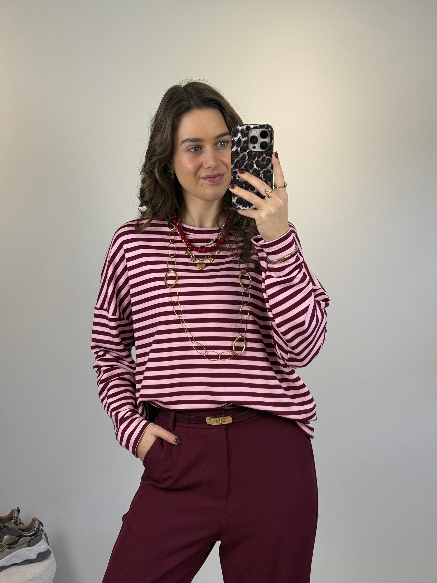 Gestreept shirt - roze/bordeaux