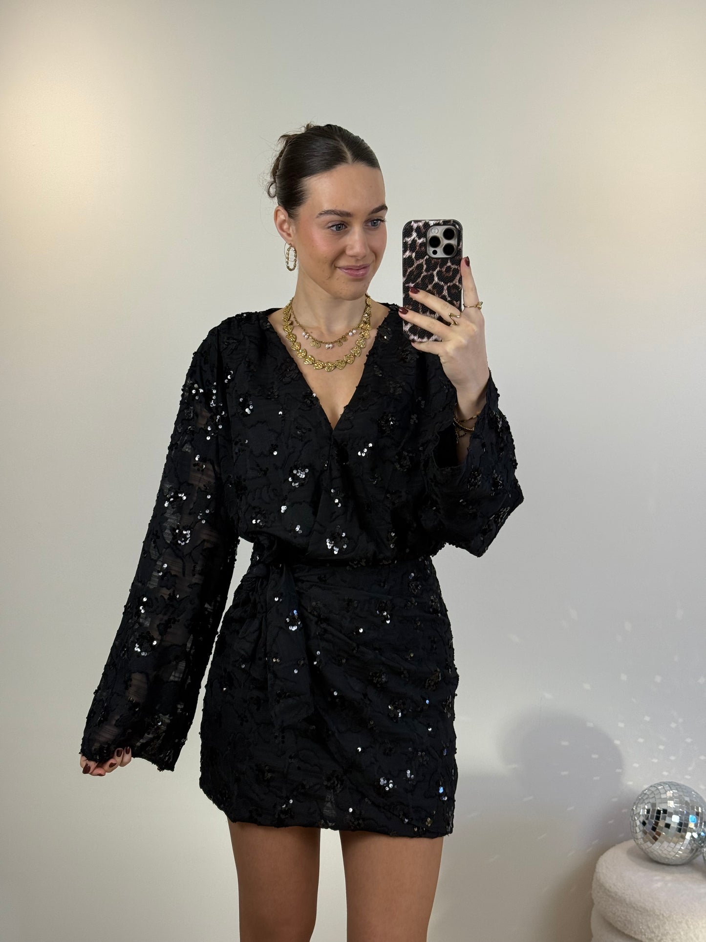 Glitter overslag jurkje - zwart