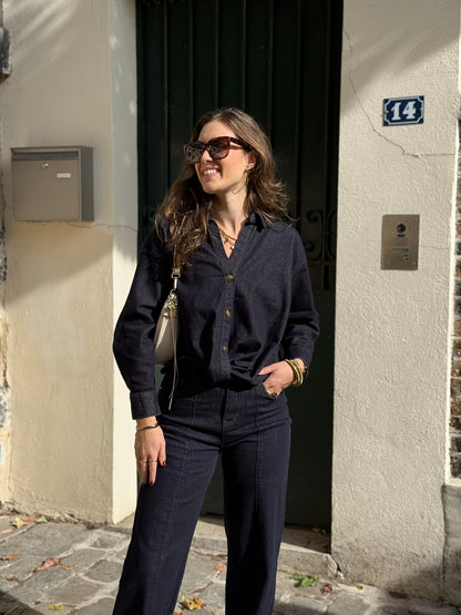 Geknoopte stretch blouse - dark denim