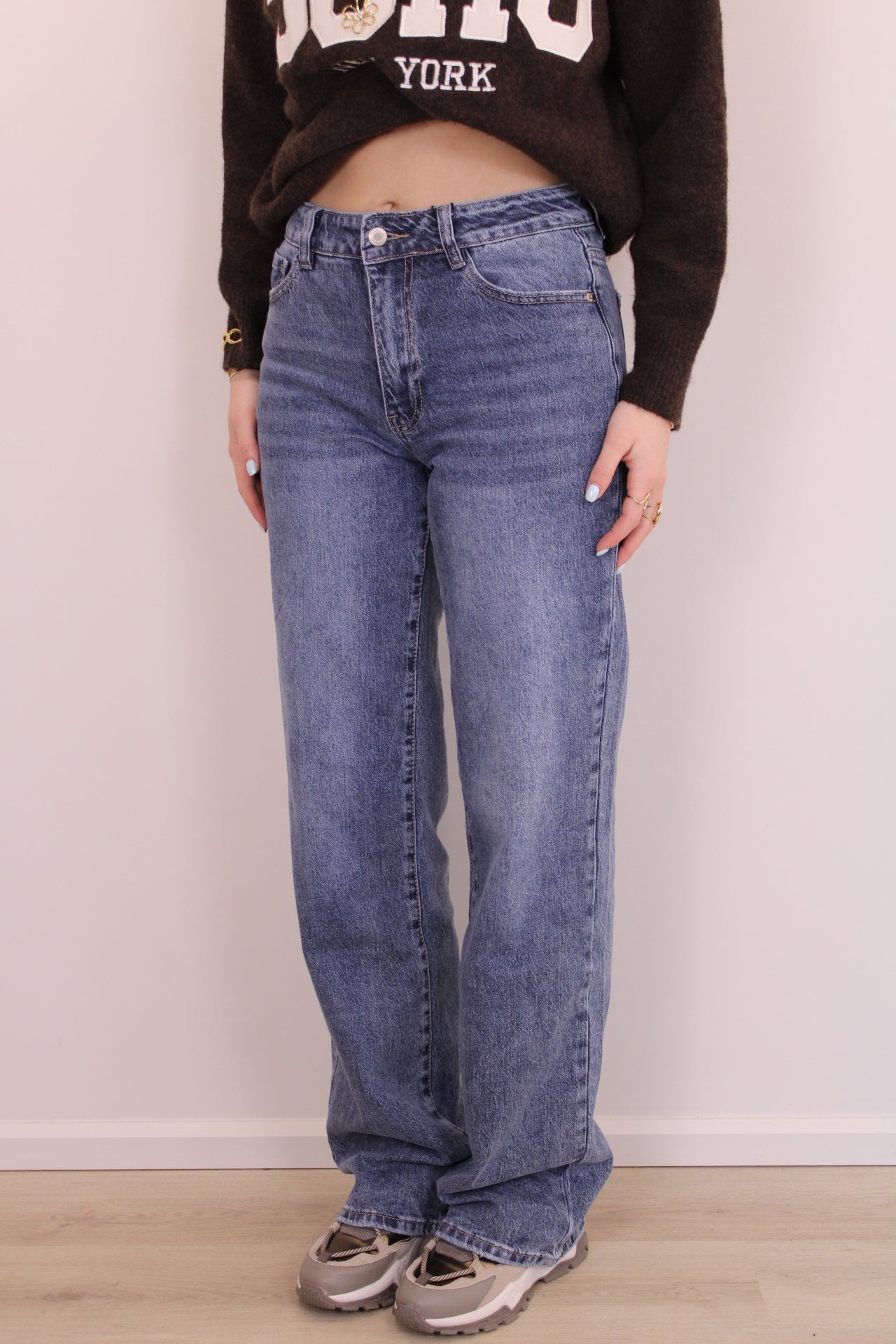 Mid waist - wide leg stretch jeans - denim (tall)