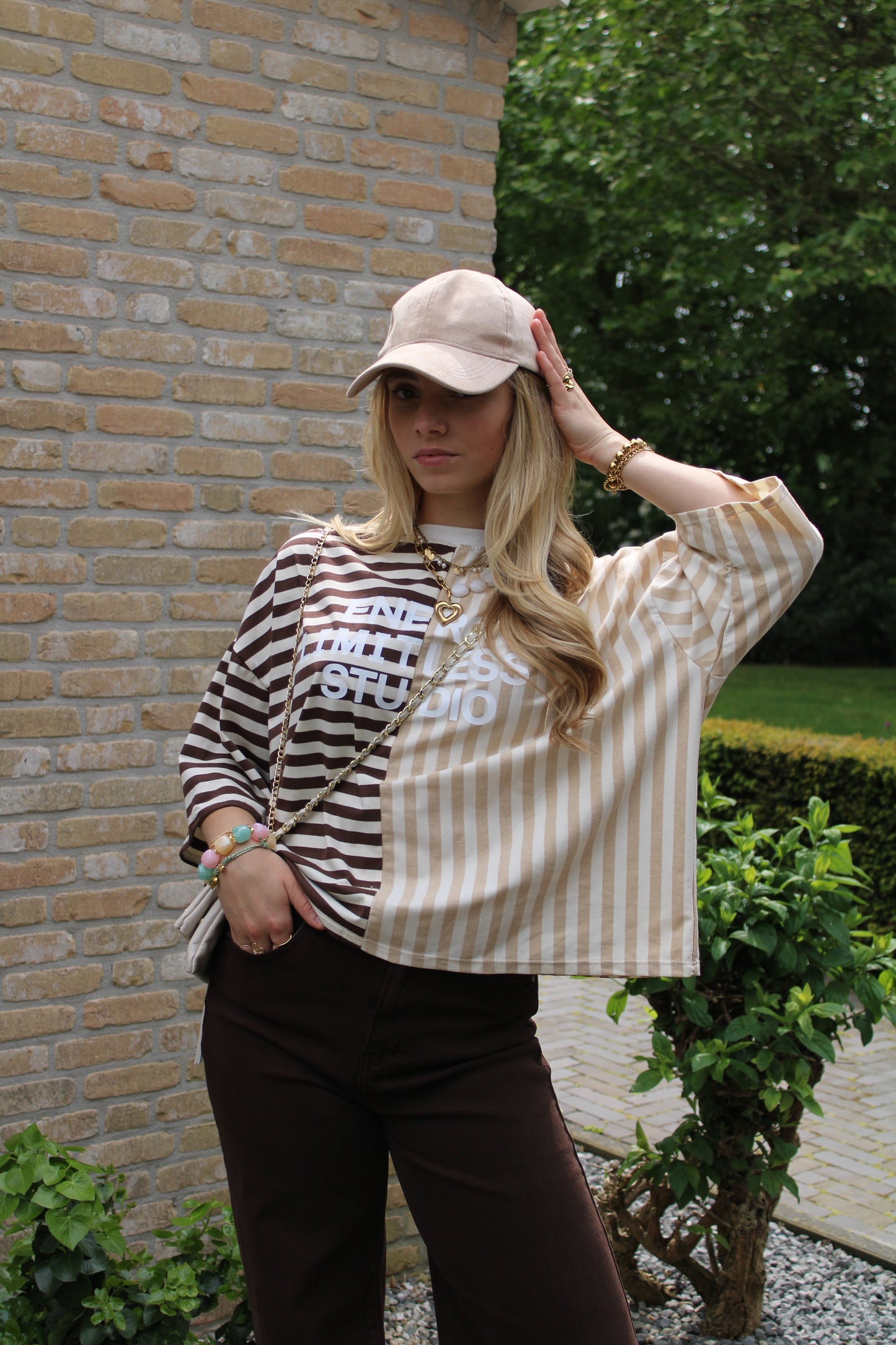 Gestreept studio shirt - beige