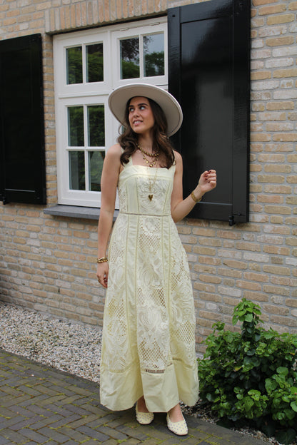 Kanten lange jurk - geel - At Styles