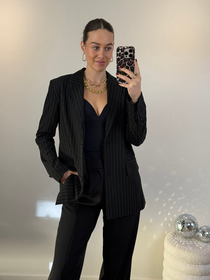Strass blazer met krijtstreep - zwart