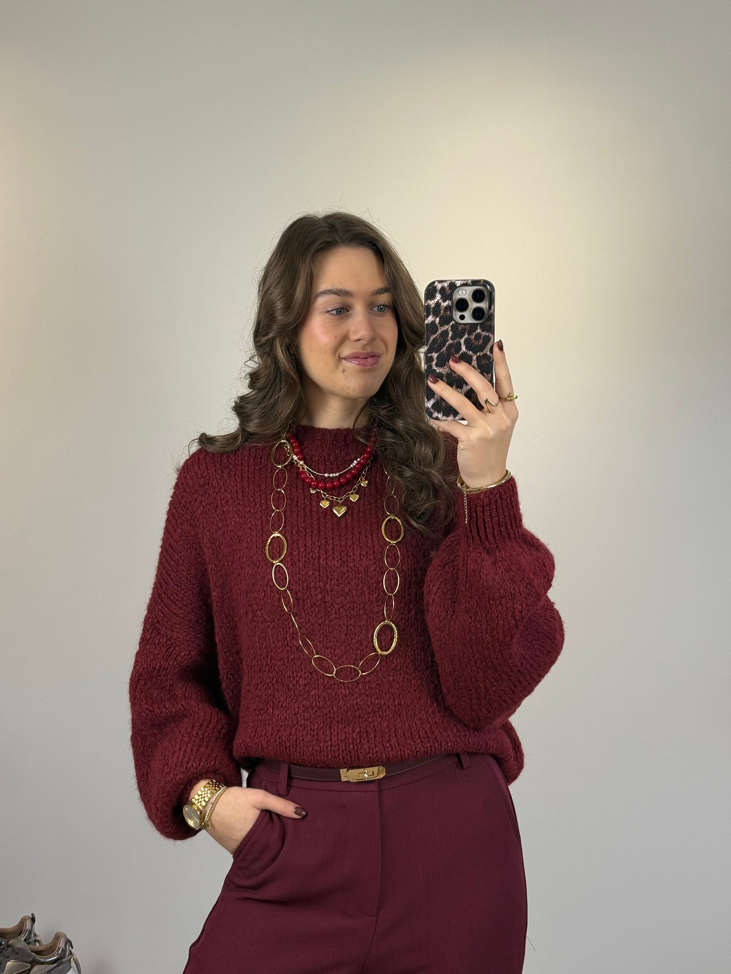 Oversized gebreide trui - bordeaux