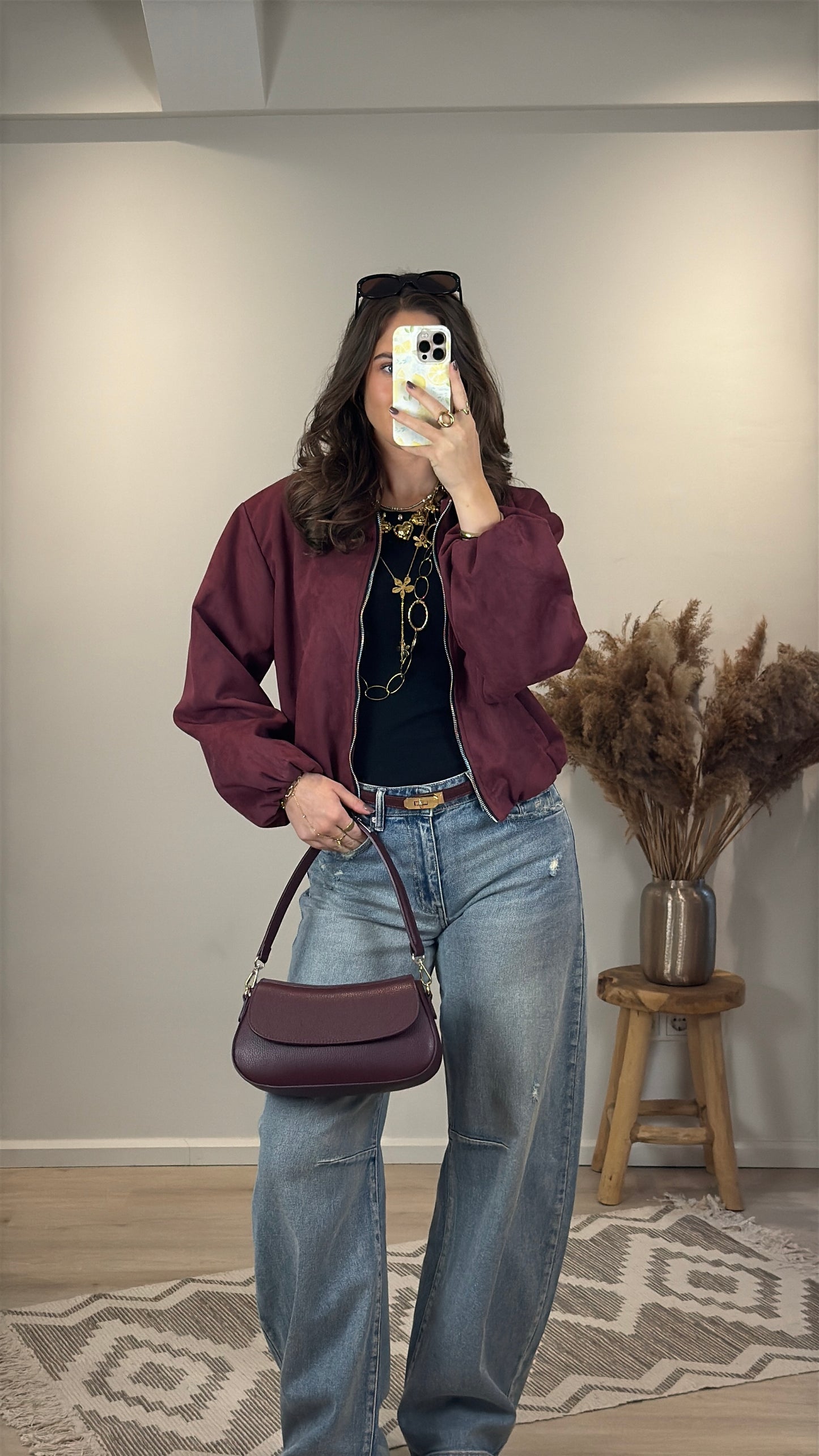 Suede bomber jasje - bordeaux
