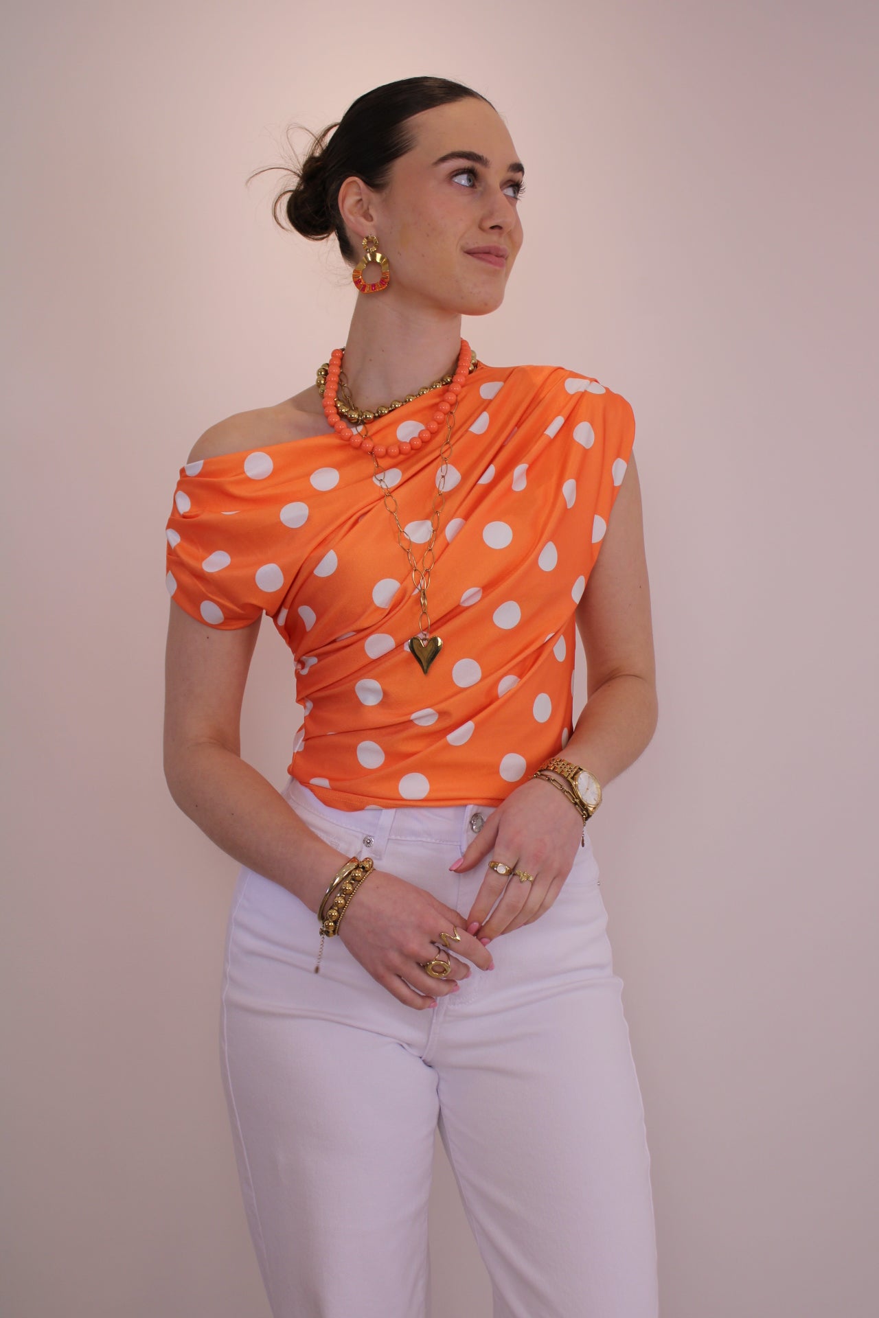 Polkadot top - oranje - At Styles
