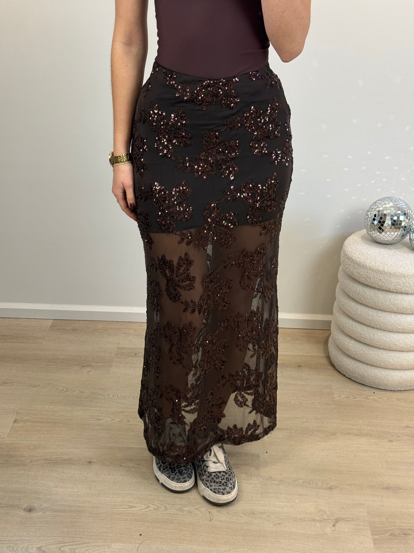 Glitter mesh rok - bruin