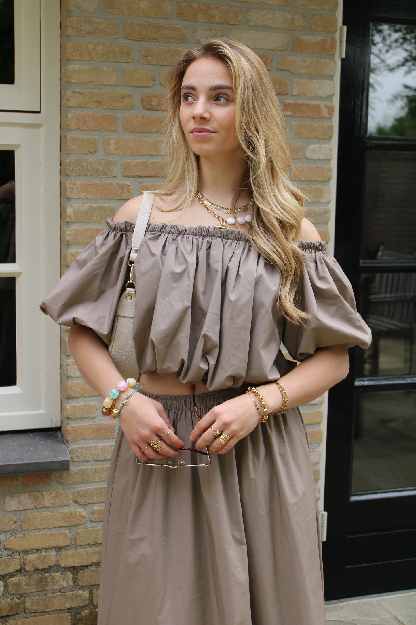 Off shoulder top - taupe