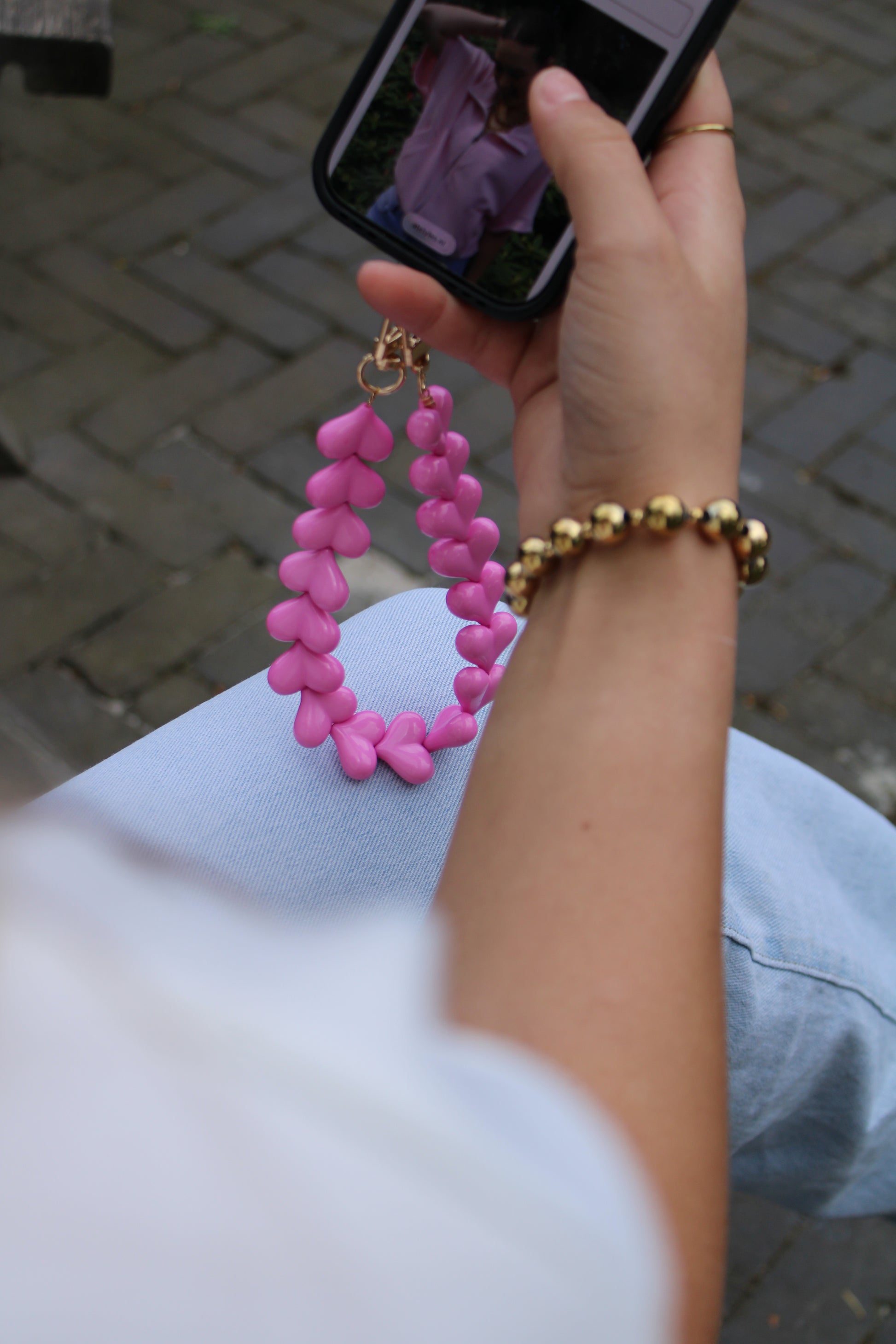 Telefoonkoord hartjes - roze - At Styles