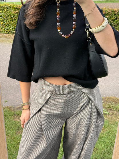 Plooi pantalon - geruit bruin