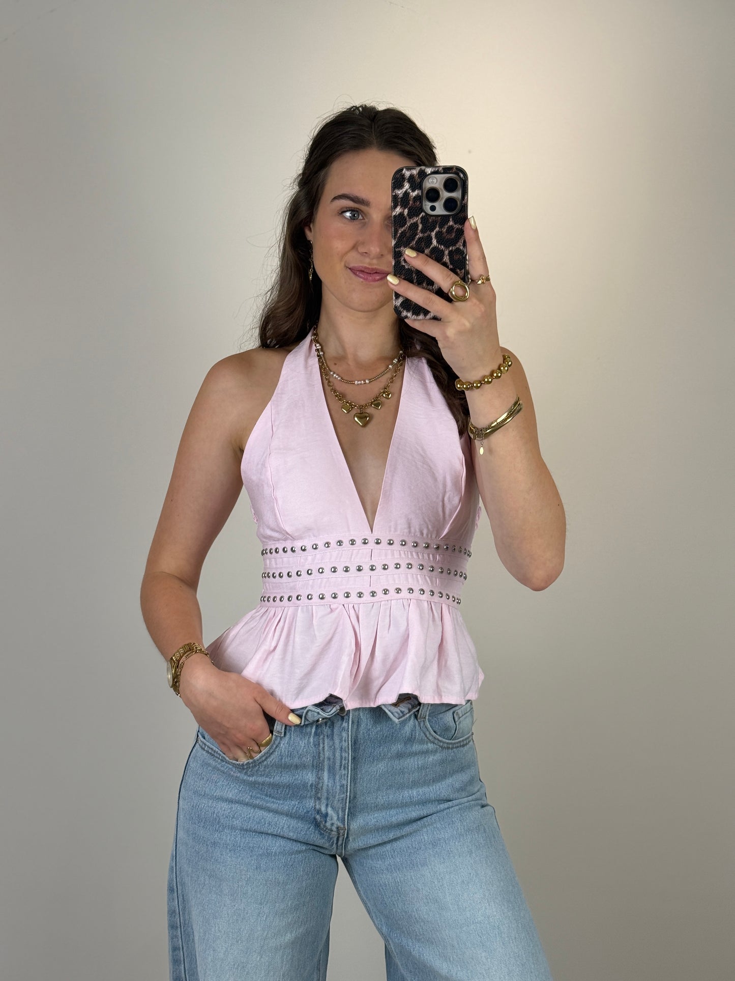 Halter top met studs - roze