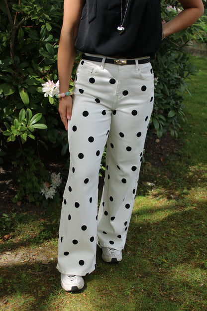 Mid waist - wide leg stretch jeans - polkadot - At Styles