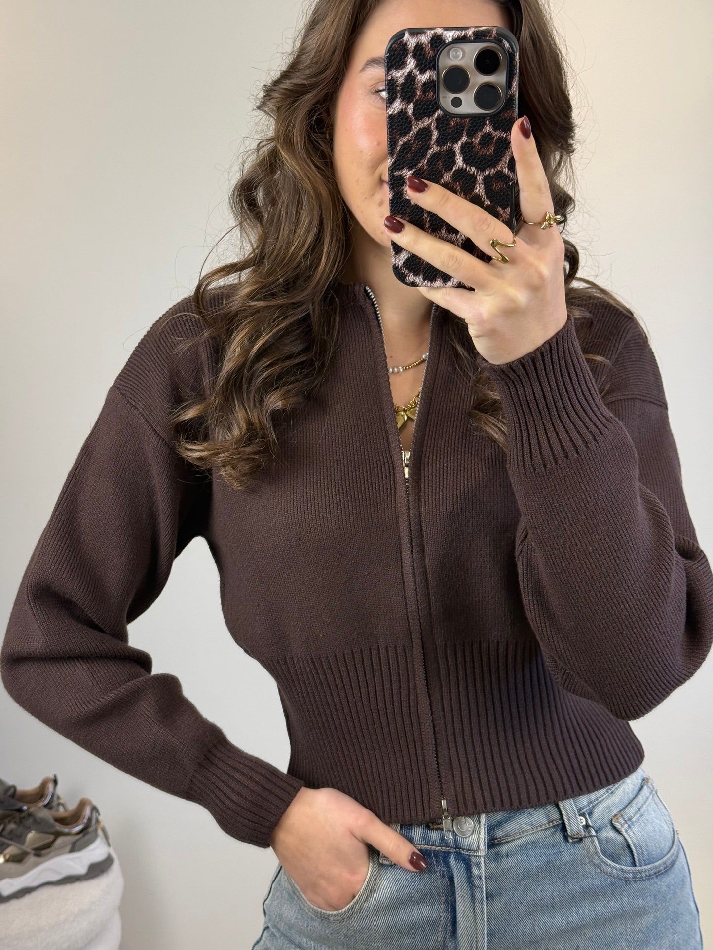 Top/vest met rits - bruin