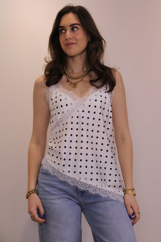Polkadot top - wit zwart