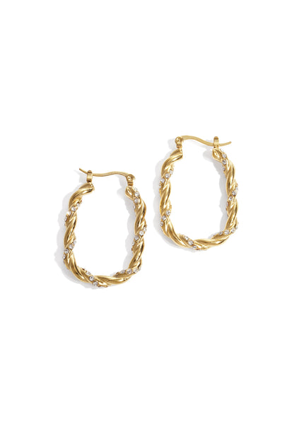 Twisted sparkle hoop oorbellen - goud