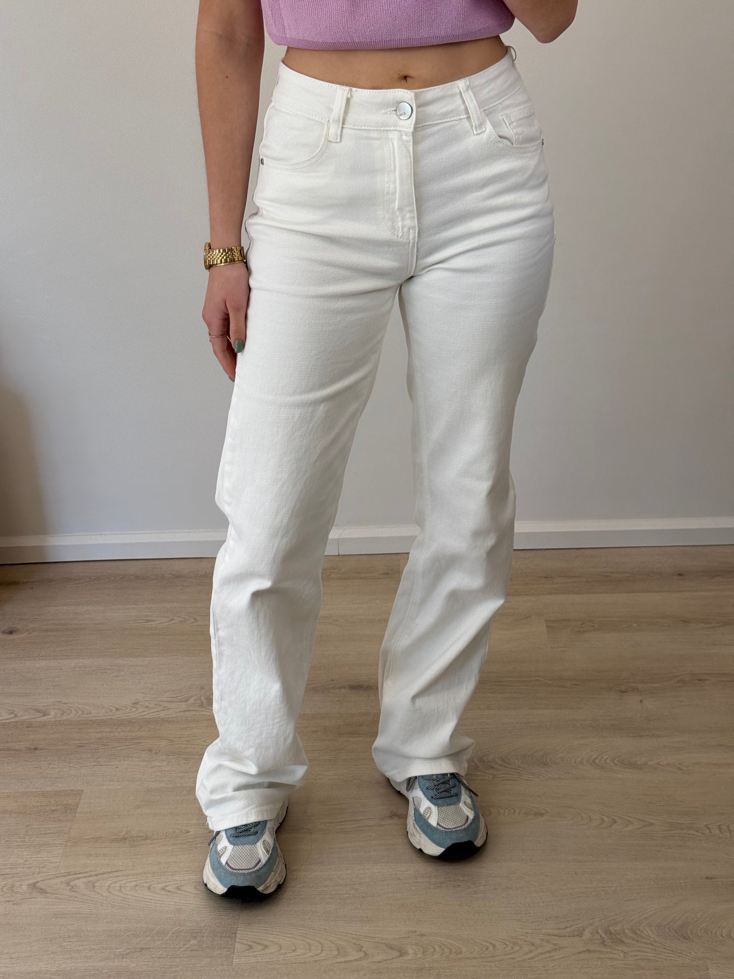 Mid waist - straight leg jeans - wit
