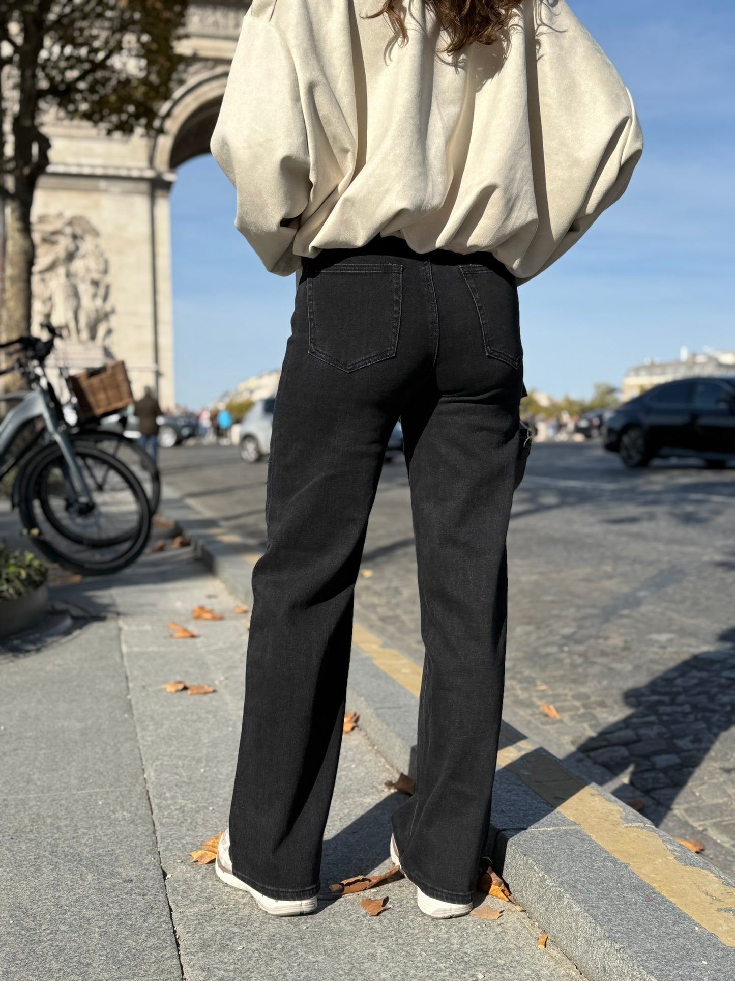 High waist - straight leg stretch jeans glitter - zwart