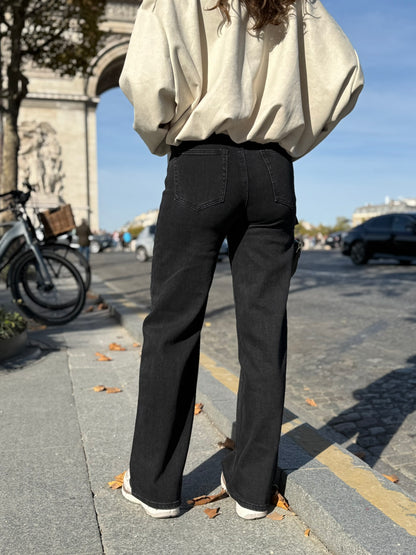 High waist - straight leg stretch jeans glitter - zwart