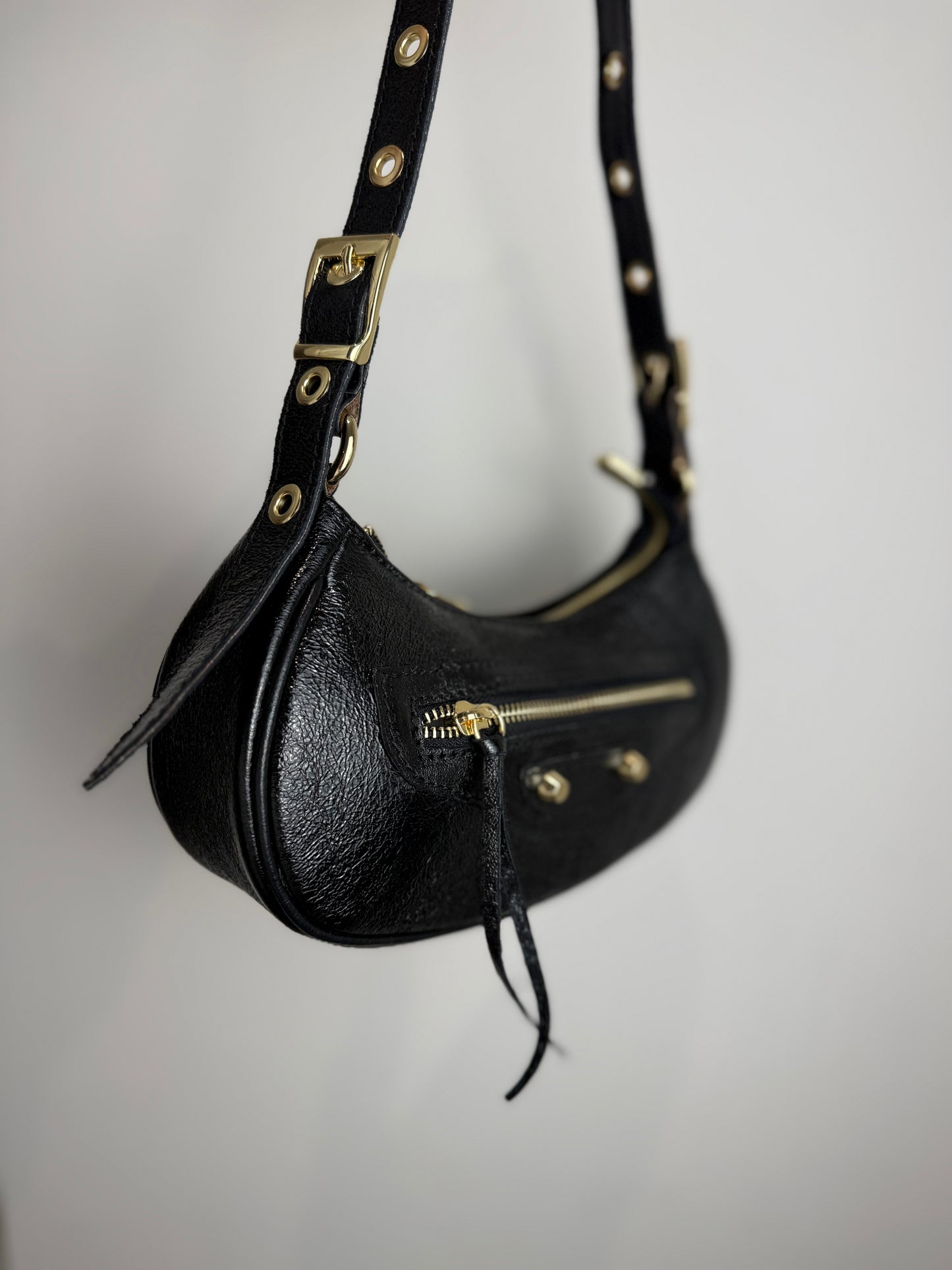 Leren tas Britt - metallic zwart