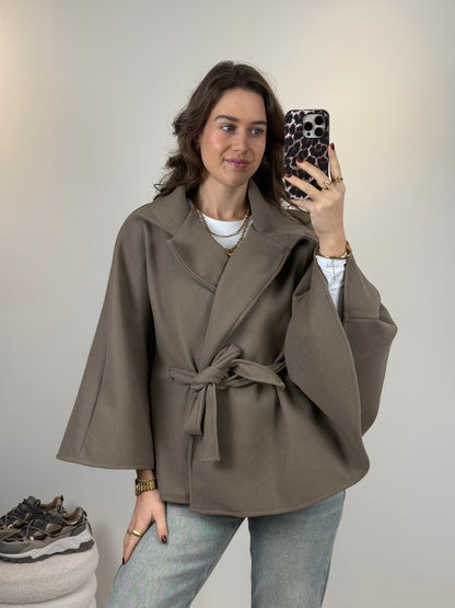 Poncho met strik - beige