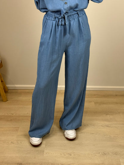 Losvallende broek met elastiek - denim