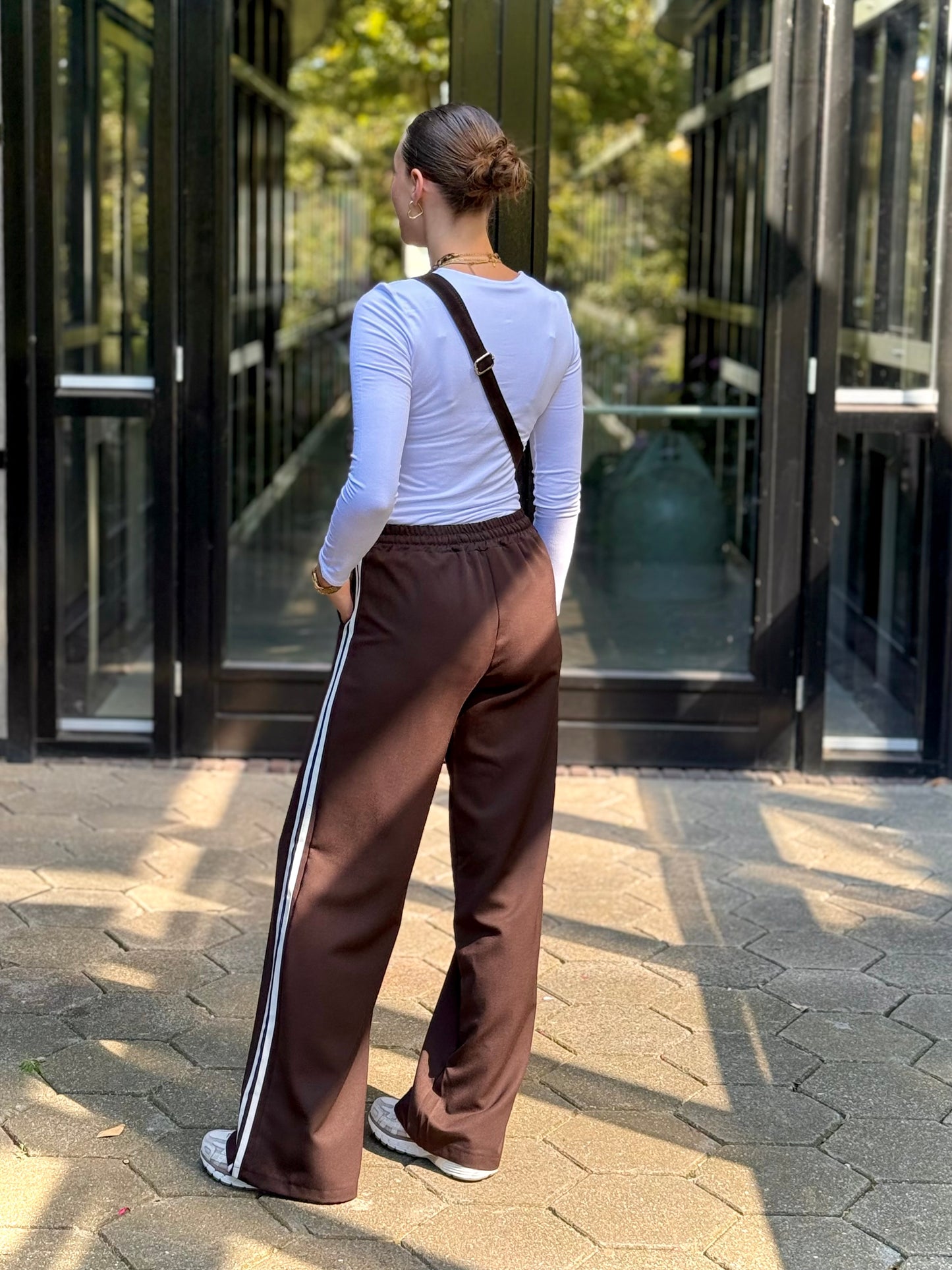 Pantalon jogger met streep - bruin