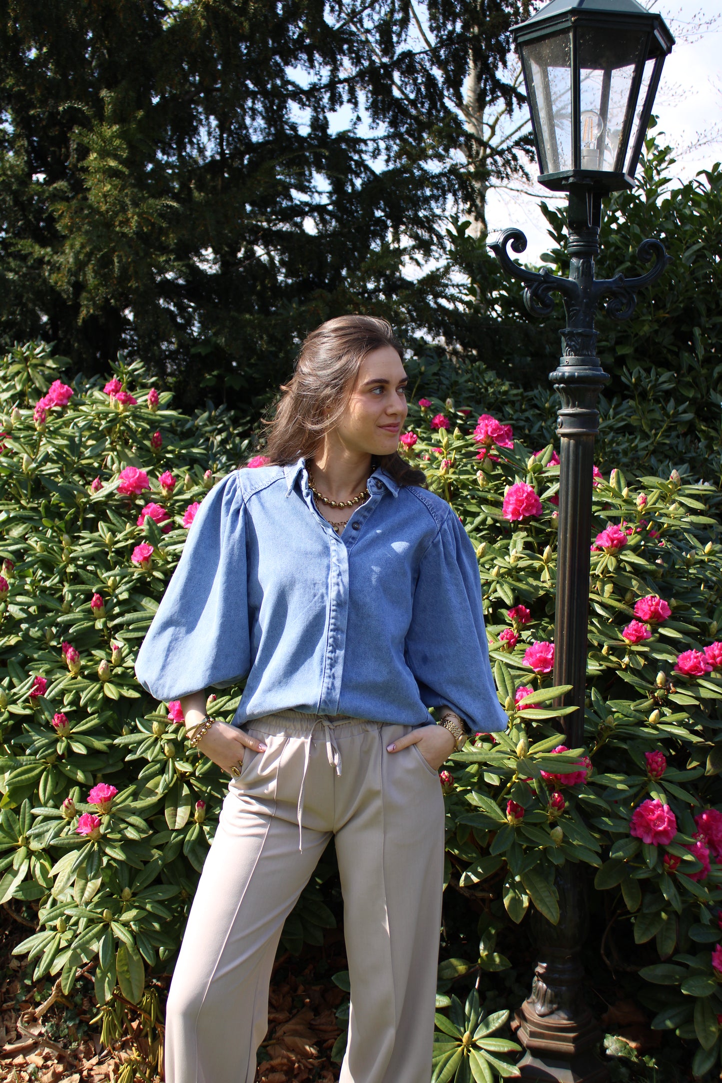 Blouse met pofmouw - denim