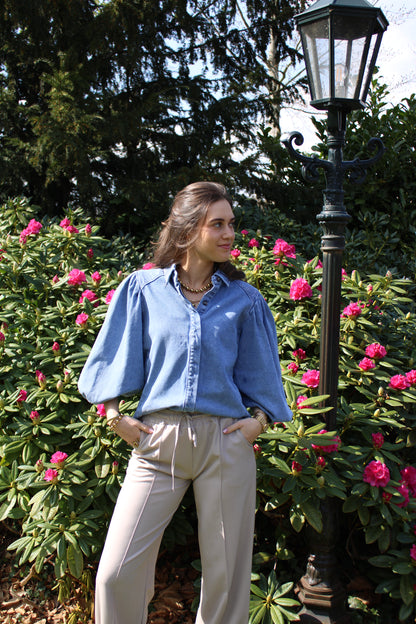 Blouse met pofmouw - denim