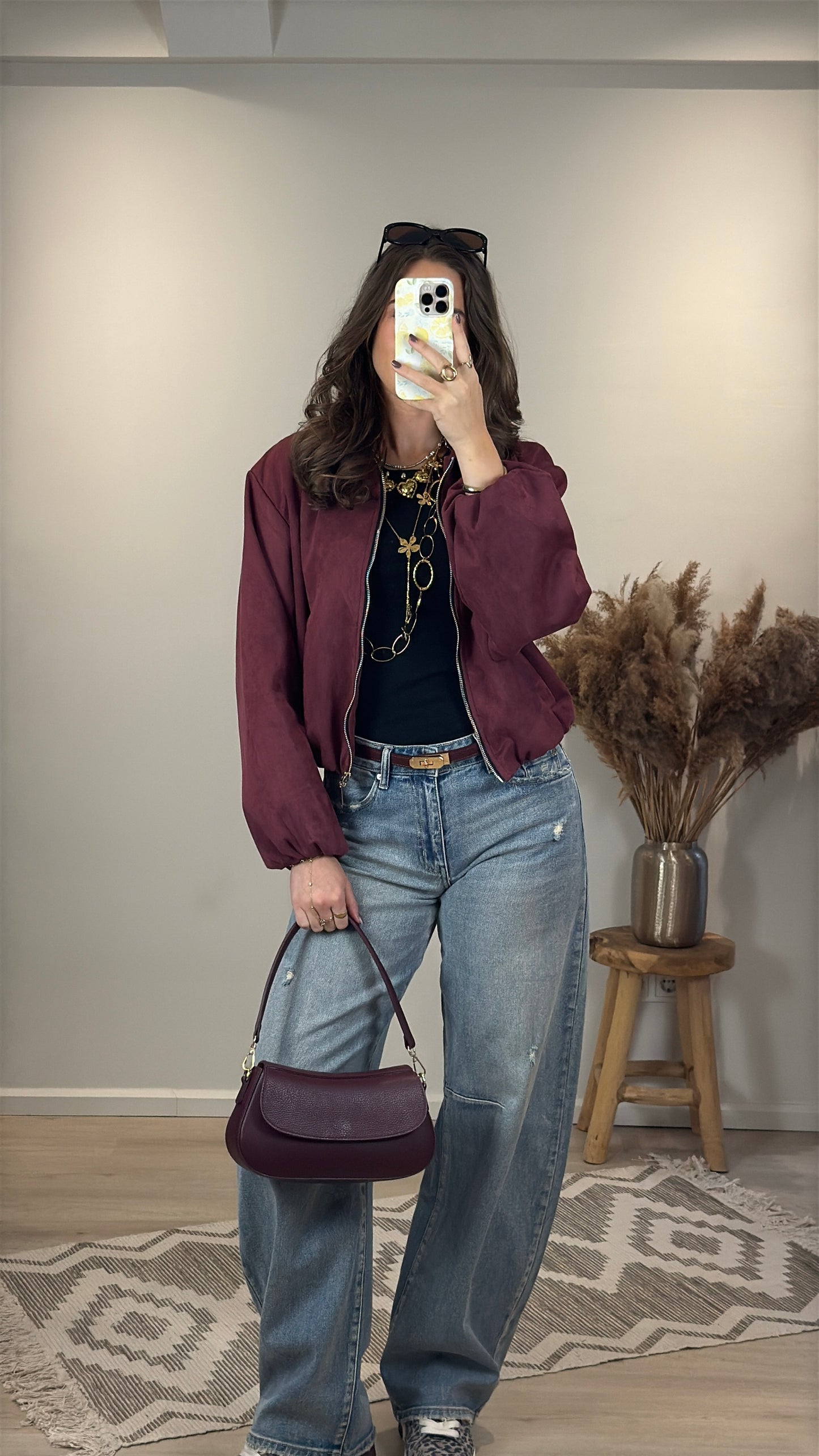 Suede bomber jasje - bordeaux