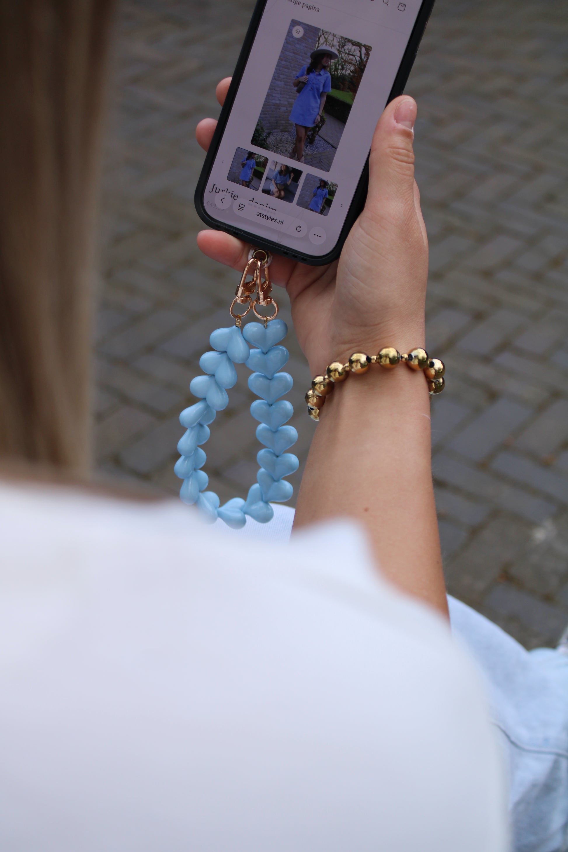 Telefoonkoord hartjes - blauw - At Styles